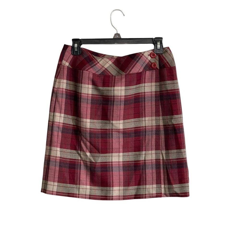 Vtg 90s B Moss Sz 10 Plaid Wrap Pencil Skirt Wool Red Plaid Academia Preppy